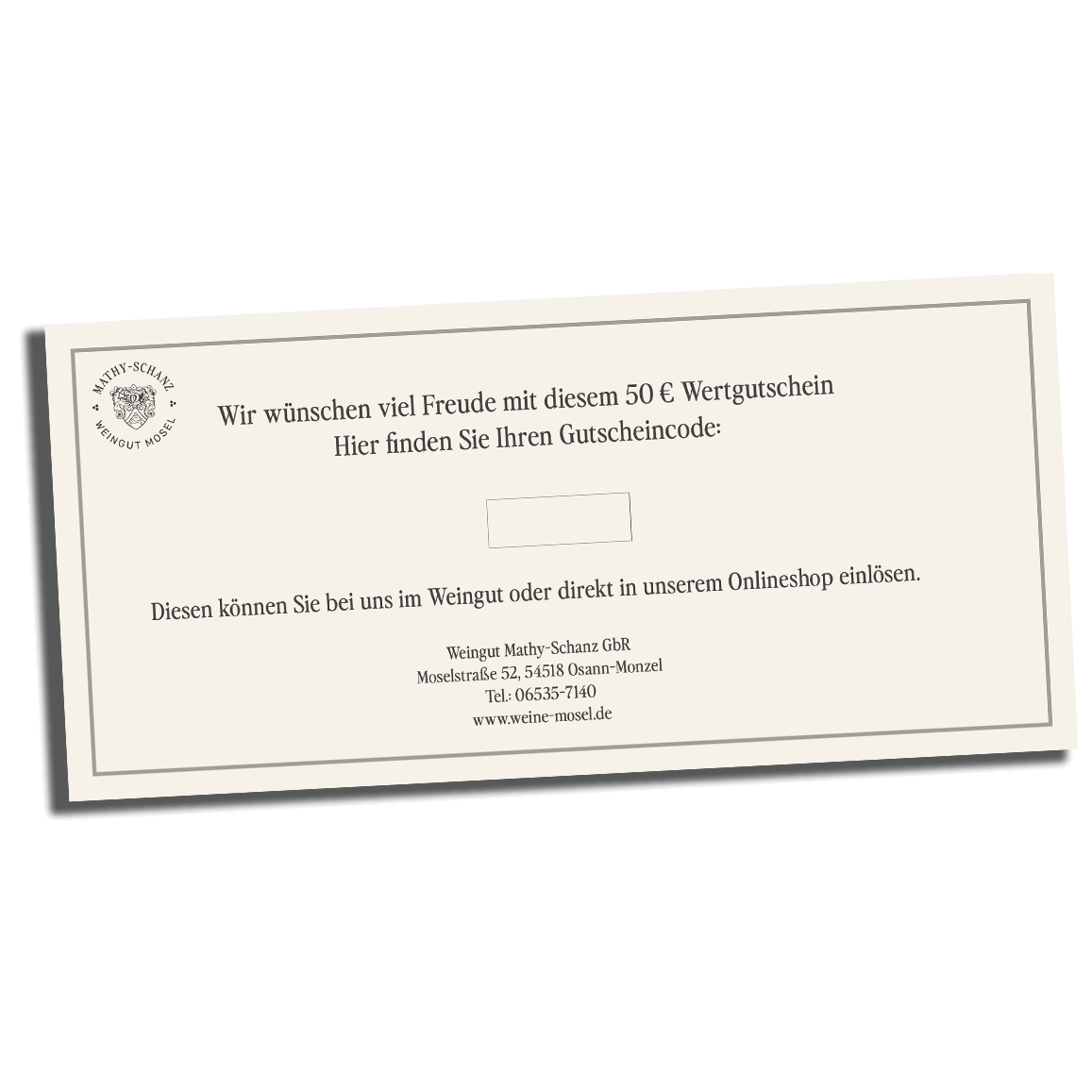 50€ Gutschein - Weingut Mathy-Schanz 50€ Gutschein - Weingut Mathy-Schanz